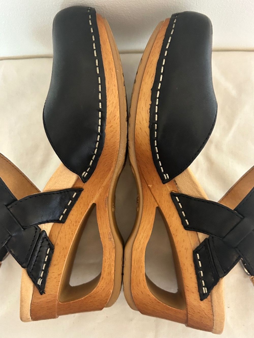 Dansko Taci Leather Mary Jane CutOut Wedge Clogs EU 37 US 6.5 Cottage Boho Black